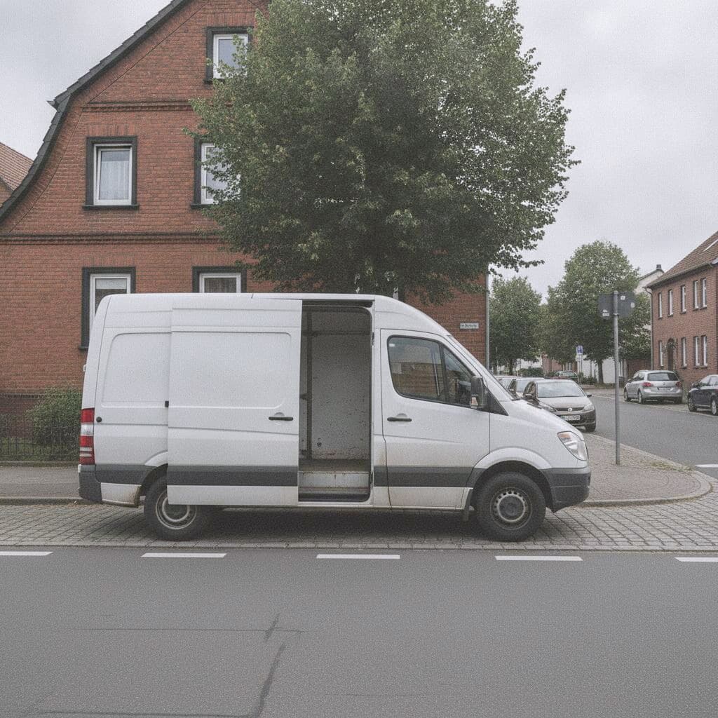 Transporter von All Inn Schrott vor einem Wohnhaus